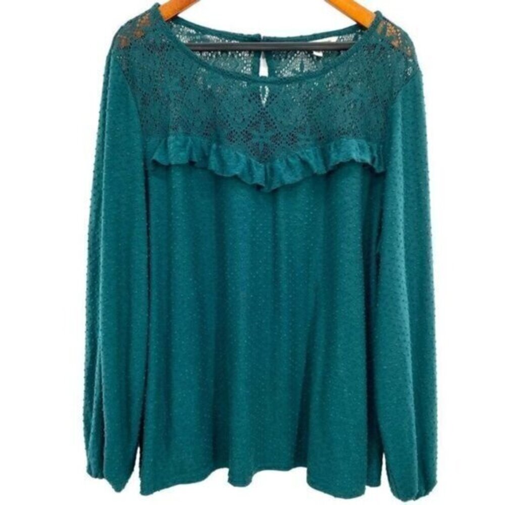 Zac & Rachael Ruffle Lace Swiss Dot Top 2X